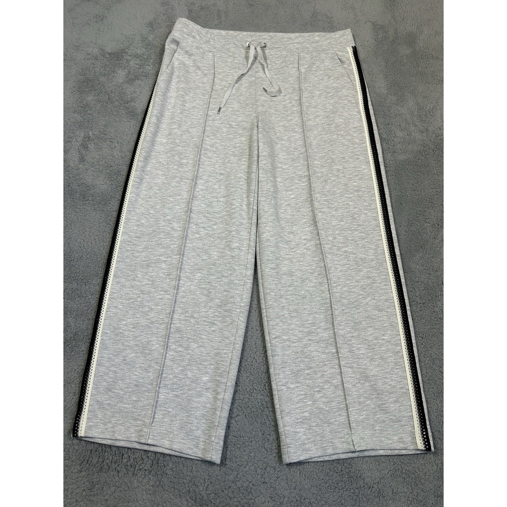 Chicos Pants Womens 2 Large 36x27 Gray Zenergy Double Knit Lattice Trim Wide Leg
